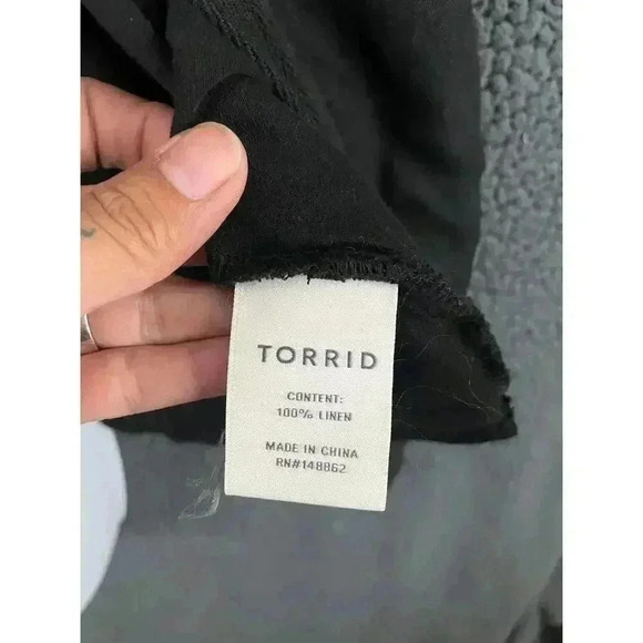 Torrid Black Button Front Blouse Sz 3 100% Linen Loose Pockets Plus Women's - Picture 5 of 11
